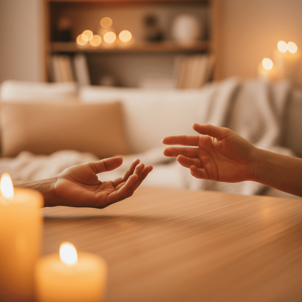Hands reaching toward each other in mediation session