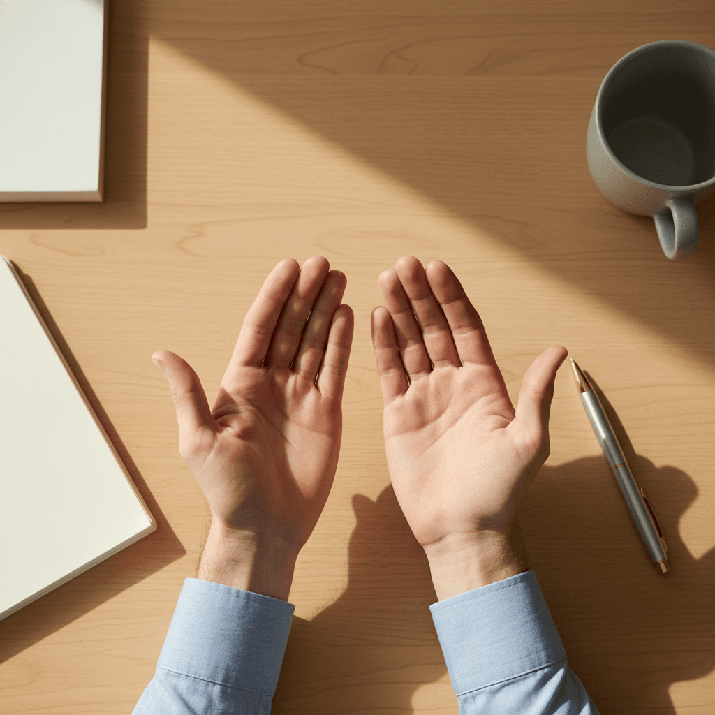 Open hands gesture of communication