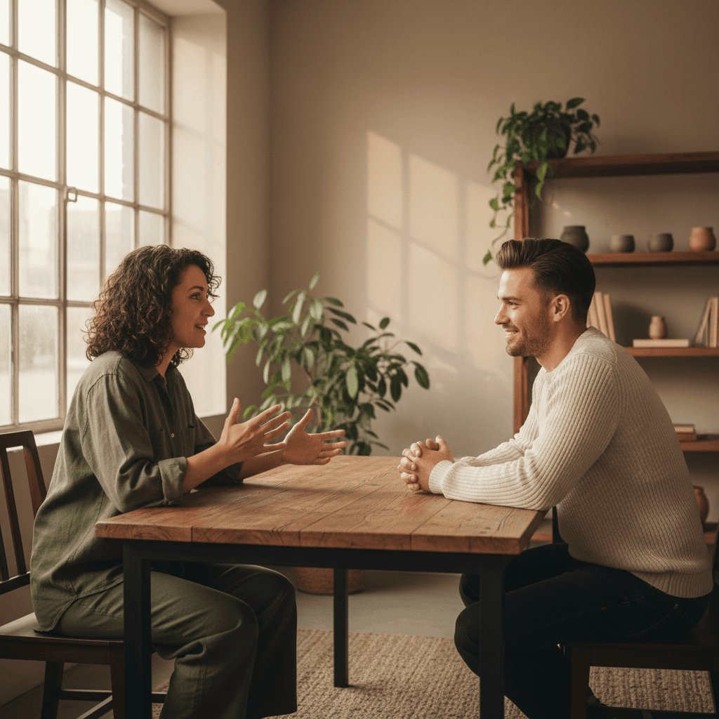Couple in mediation conversation